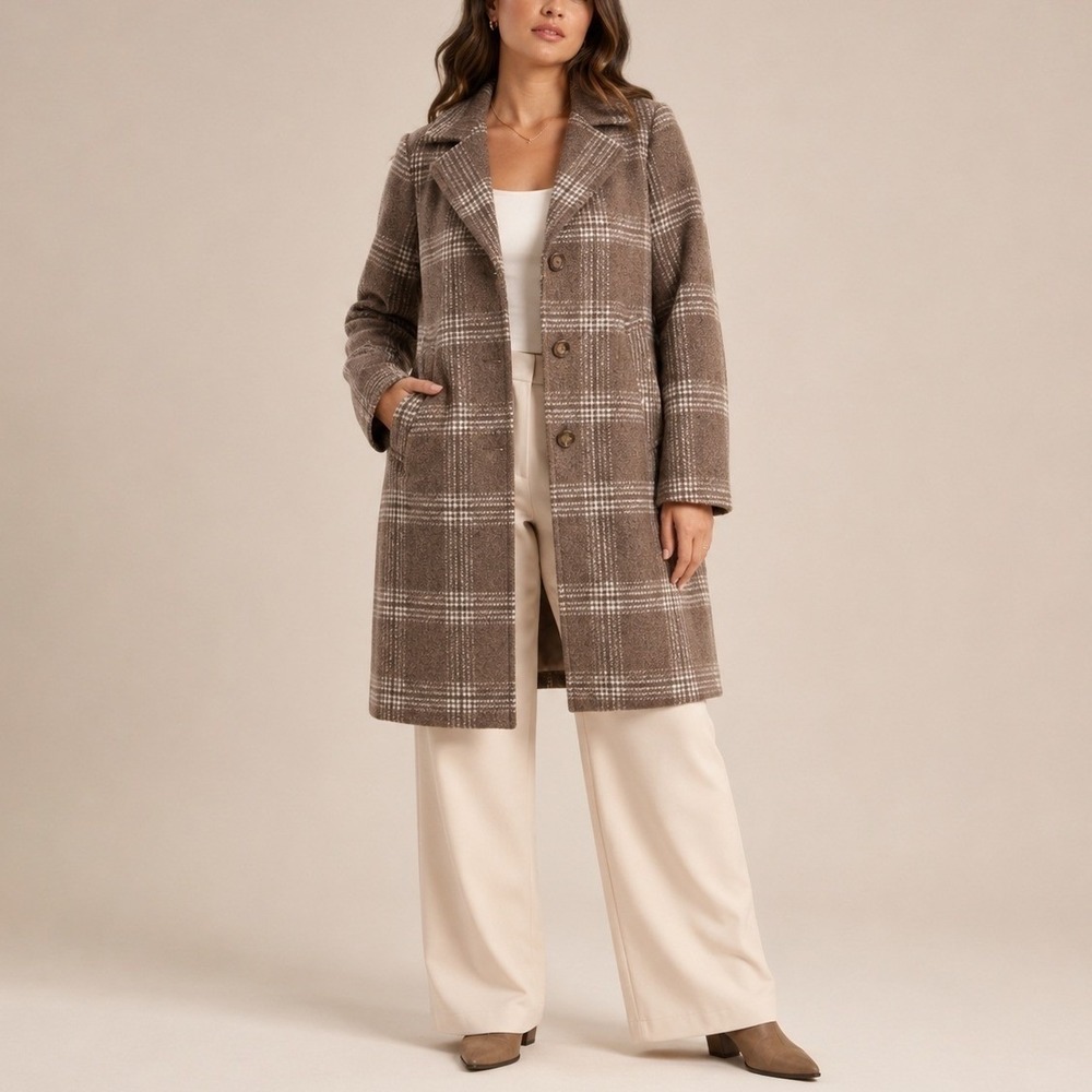 Abercrombie & Fitch Dad Coat Brown Plaid Wool‎ Blend Fall Preppy XS